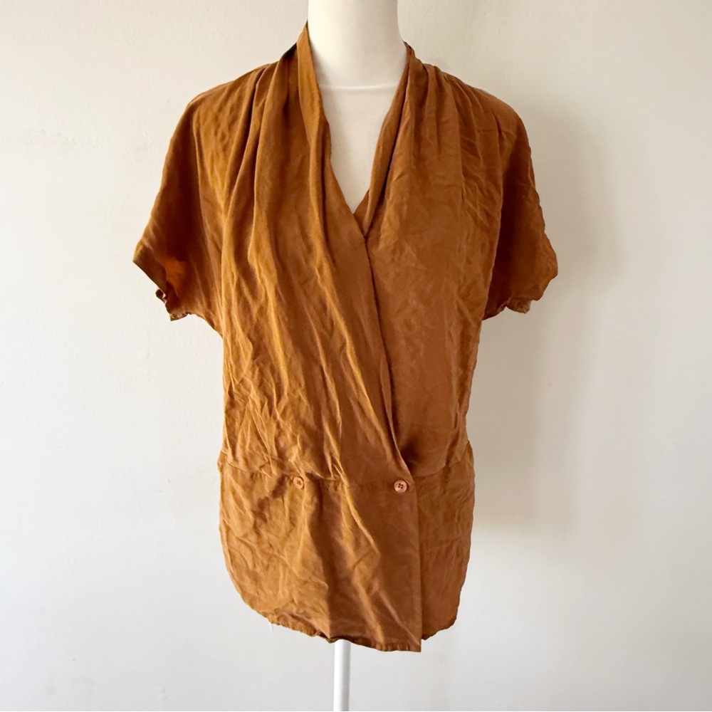 Vintage Jones NY Women 100% Silk Wrap Blouse Size 4 Minimalist Quiet Luxury Work